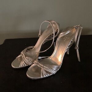 Gucci Shimmering Light Gold Braided Strappy Heels